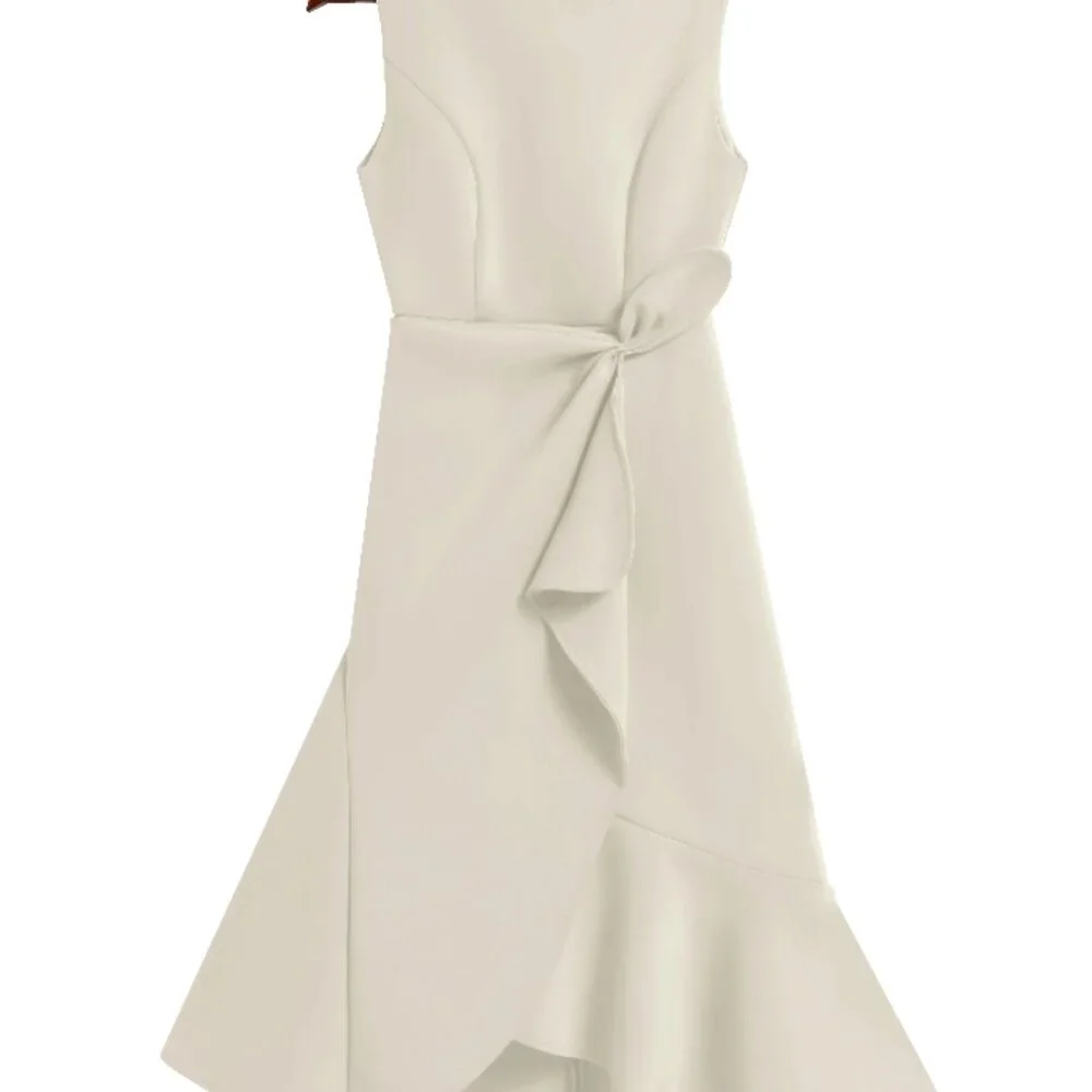 FEHAUTE NWT Apricot White Sleeveless Midi Elegant Dress with Waist Twist, 8 - Picture 4 of 10